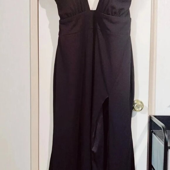 SOLD Black Party Prom Dress High Slit, Halter Strap, Plunging Open Back Size 18W - Picture 7 of 9
